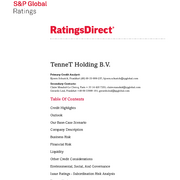 Credit Rating S&P TenneT Holding B.V. (May 2019) 